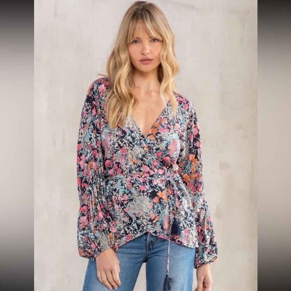 Lovestitch Floral Wrap Top - Pink, Blue, Orange